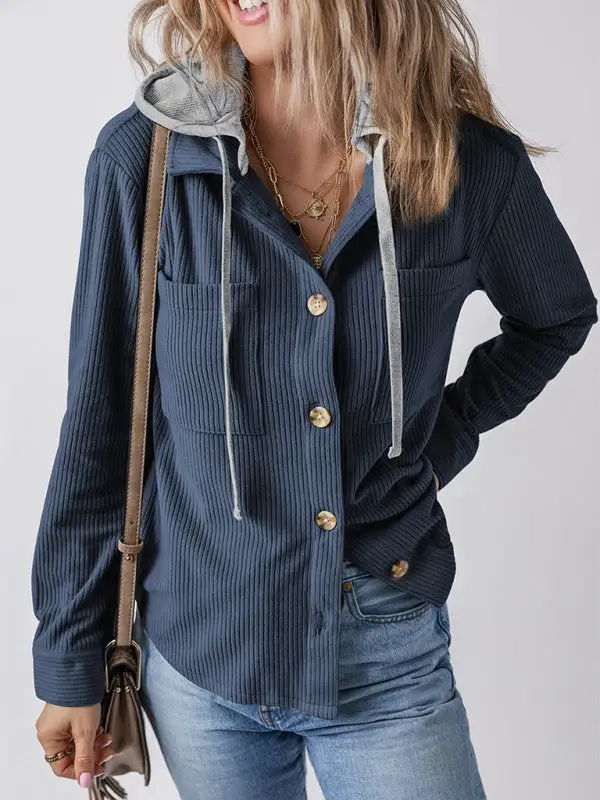 Buttoned Lapel Knit Pocketed Knit Jacket