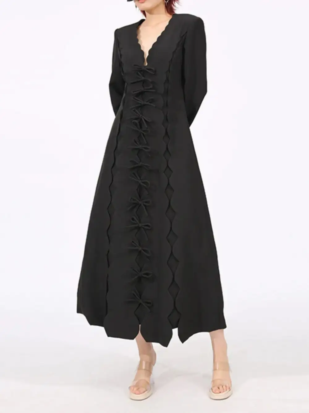 Layered Detail Long Sleeve Midi Dress