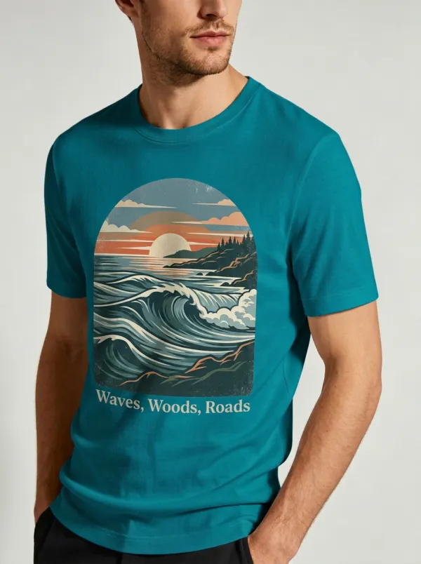 Men's Nature Lover Ocean Waves Woods Printed T-shirt
