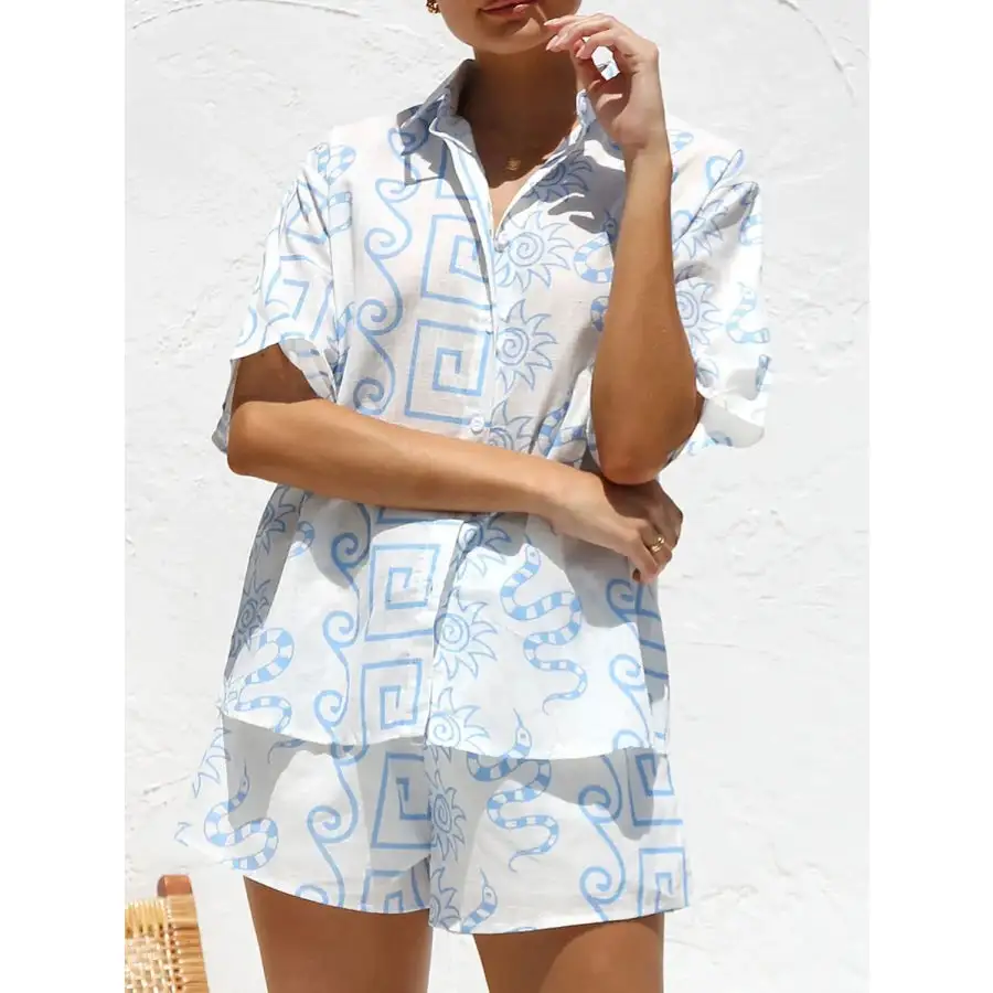 Relaxed Printed Button Up Top and Shorts Set