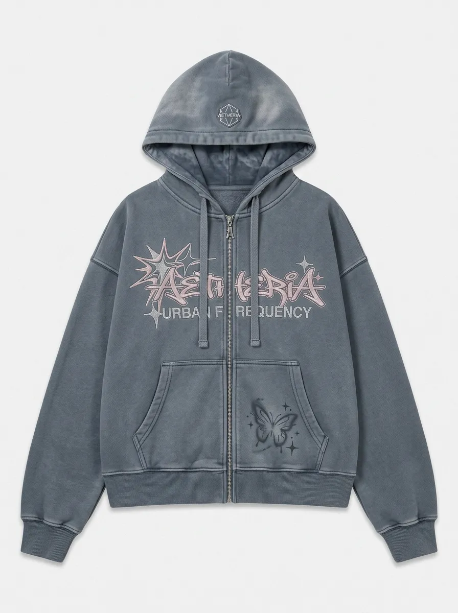 Unisex Streetwear Aetheria Butterfly Star Printed Zip-up Hoodie