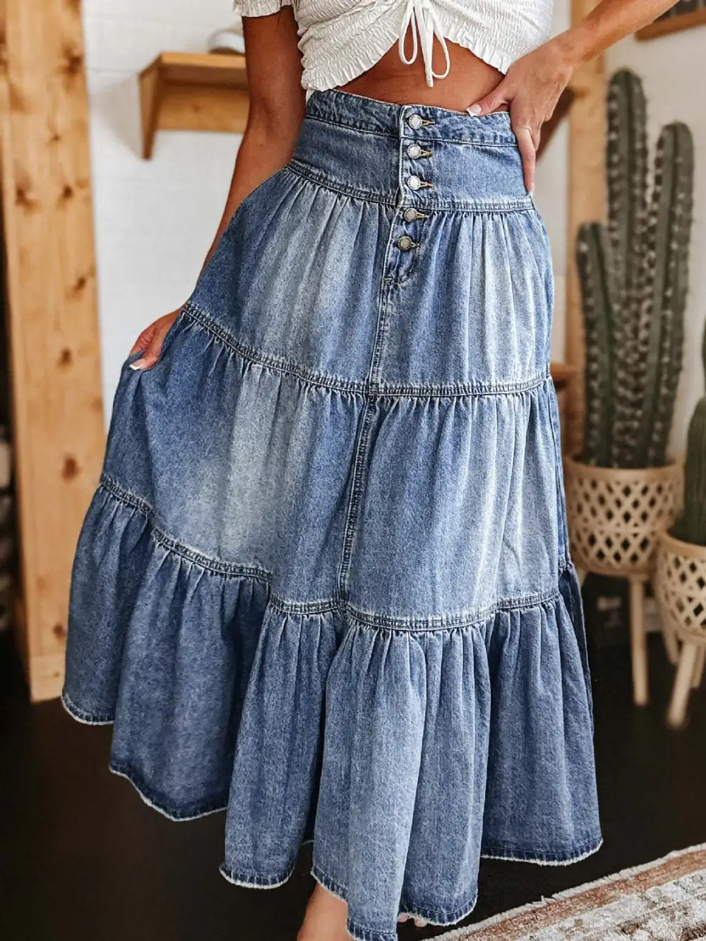 Tiered Denim Skirt