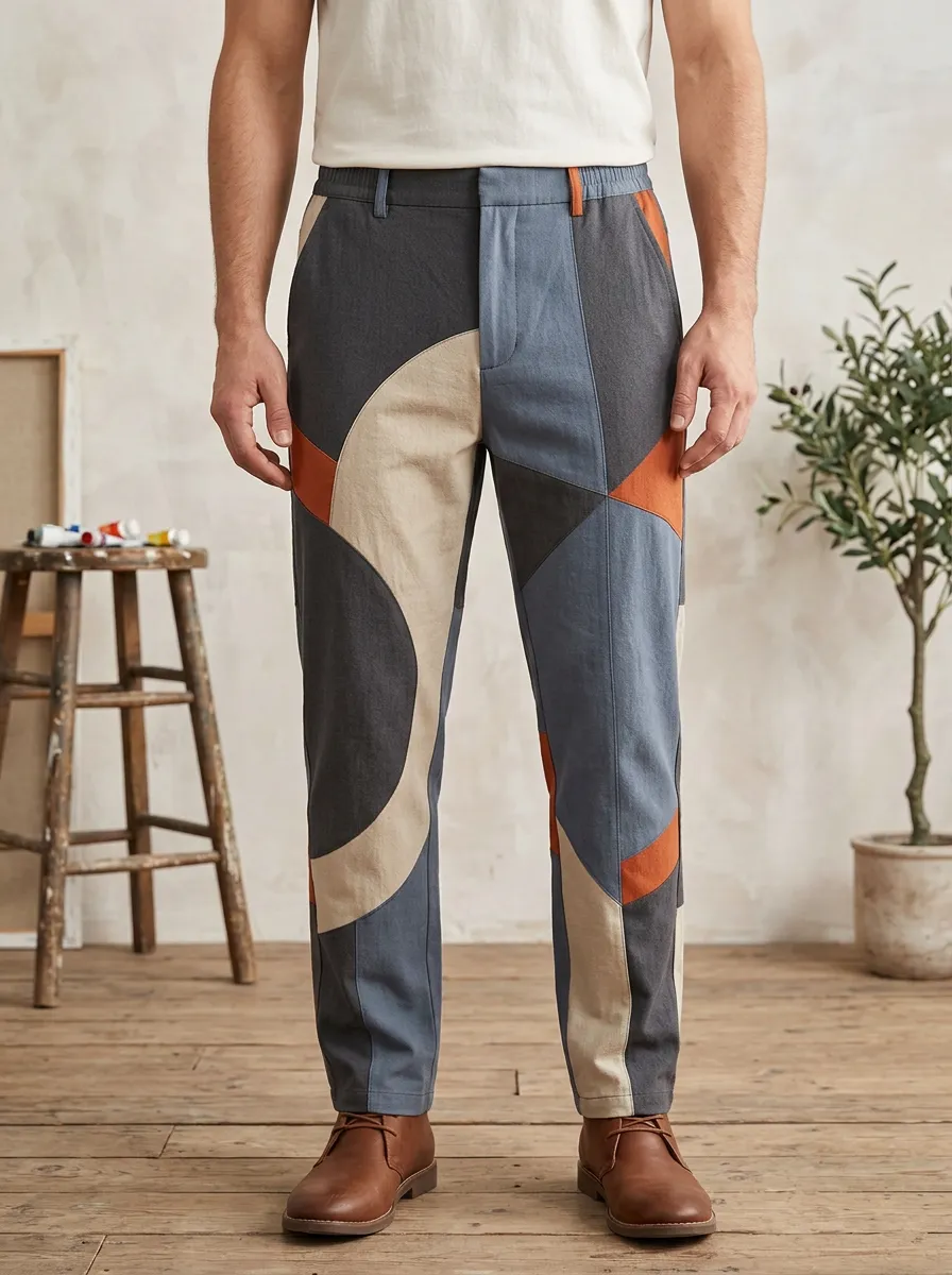 Men's Geometric Color Block Abstract Printed Pants