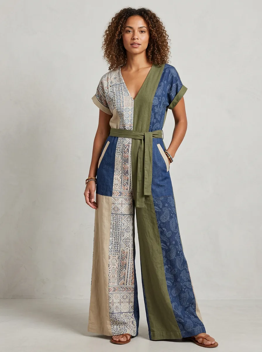 Women's Boho Paisley Patchwork Graphic Jumpsuit