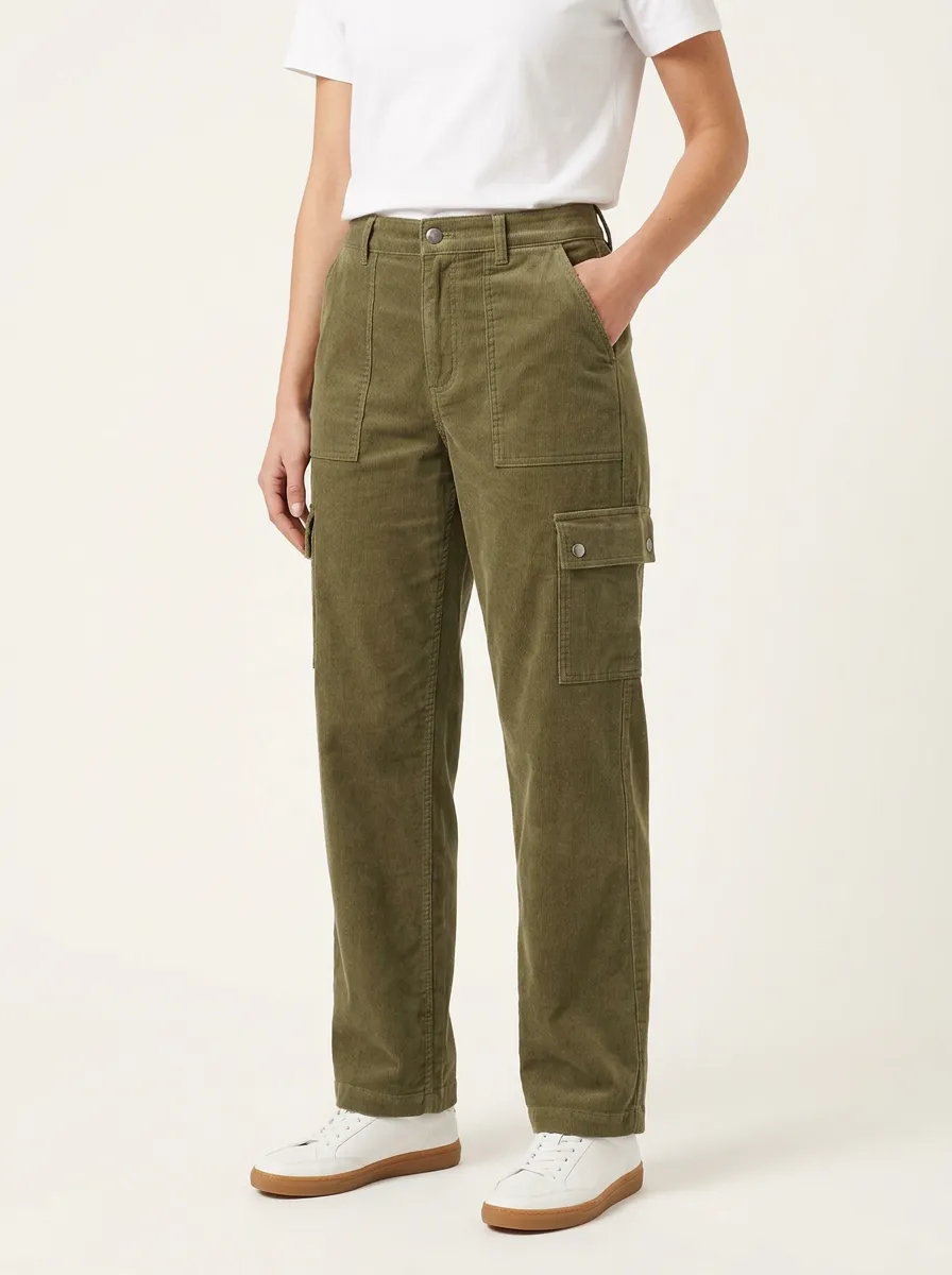 Women's Mid-Rise Cargo Corduroy Pants