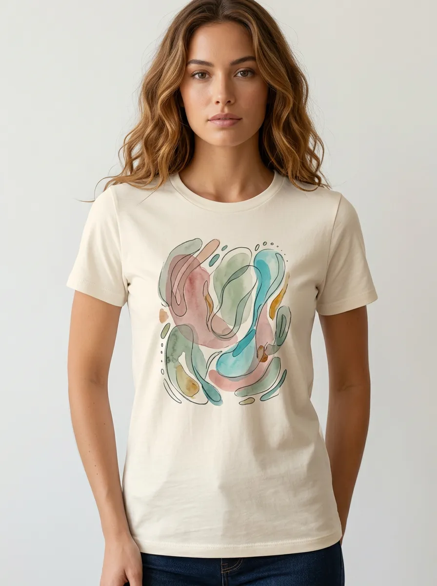 Women's Abstract Art Lover Watercolor Organic Shapes Printed T-shirt