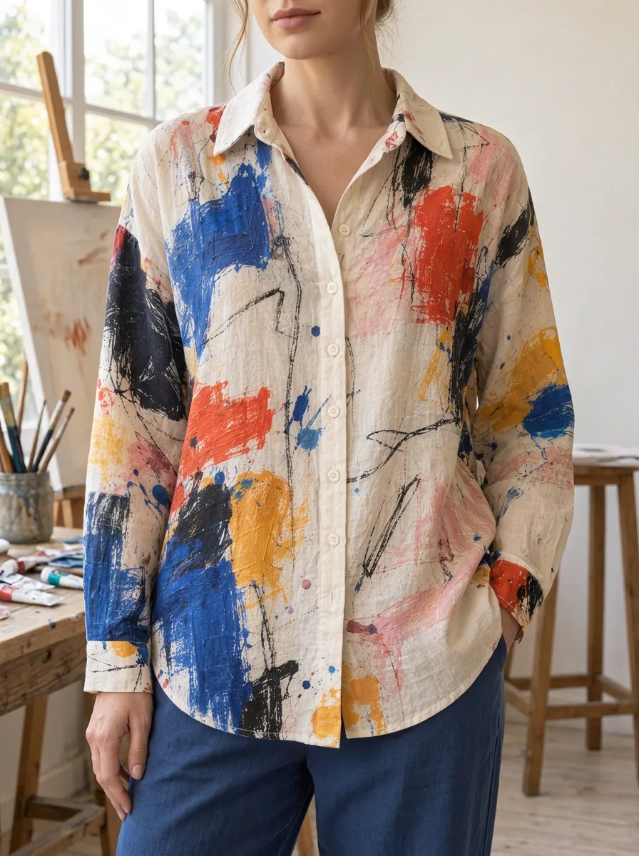 Women's Abstract Art Lover Paint Splatter Artful Shirt