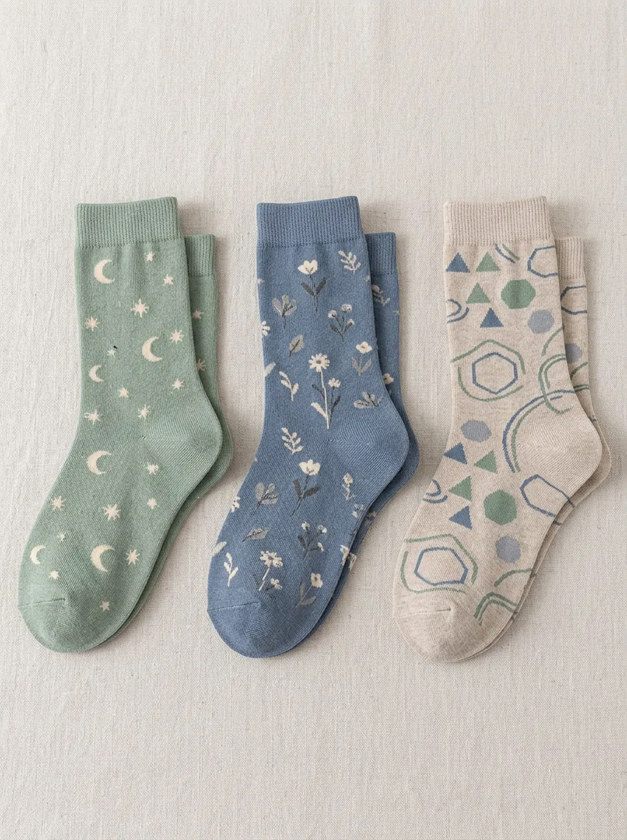 Women's Celestial Floral Ribbed Crew Sock Set