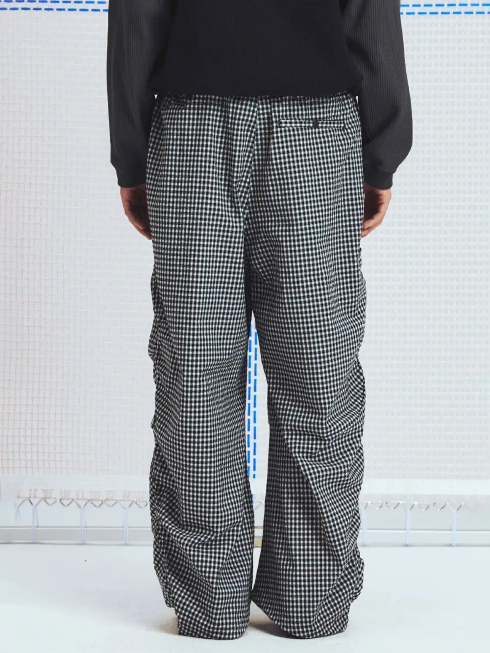 Wide-Leg Plaid Distressed Pants