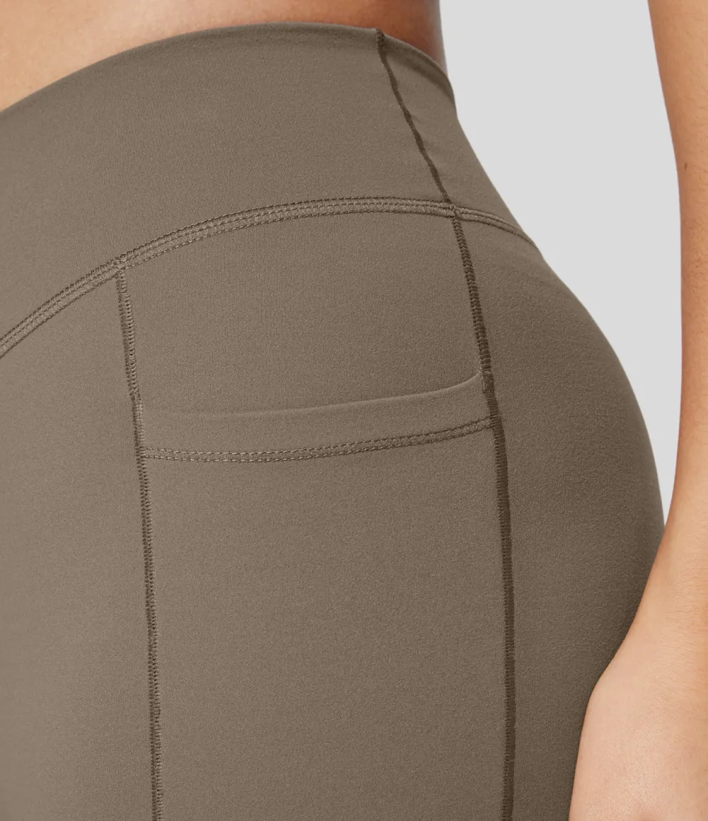 UltraSculpt Mid Rise Tummy Control Side Pocket Running Full Length Flare Leggings