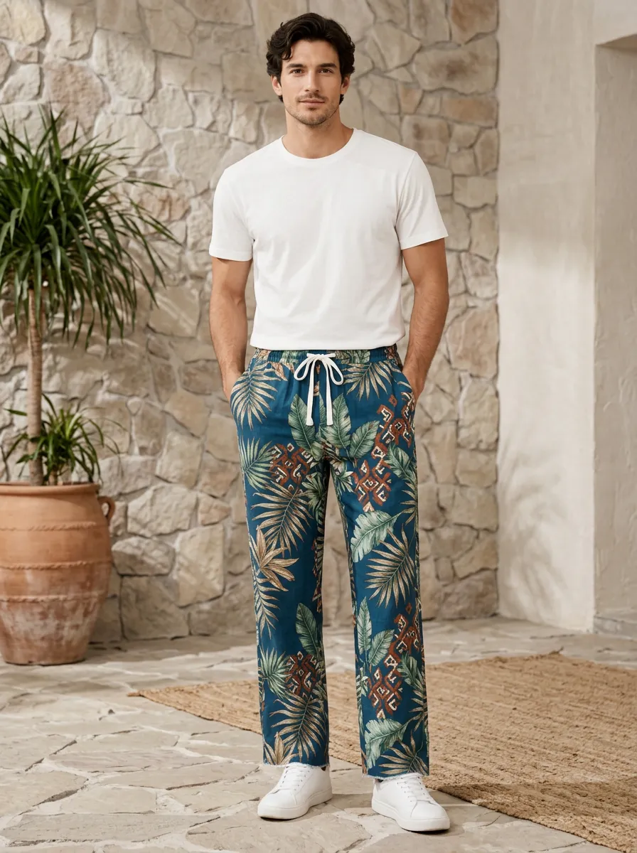 Men's Geometric Leaf Printed Pants