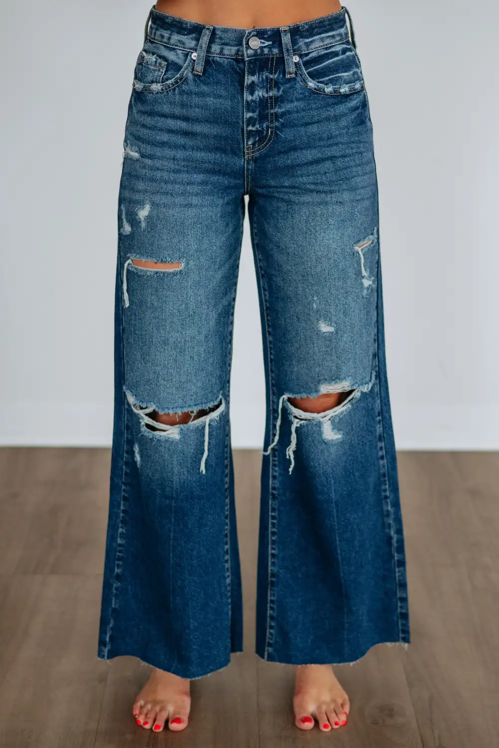 Women's High Rise Wide Leg Distressed Jeans