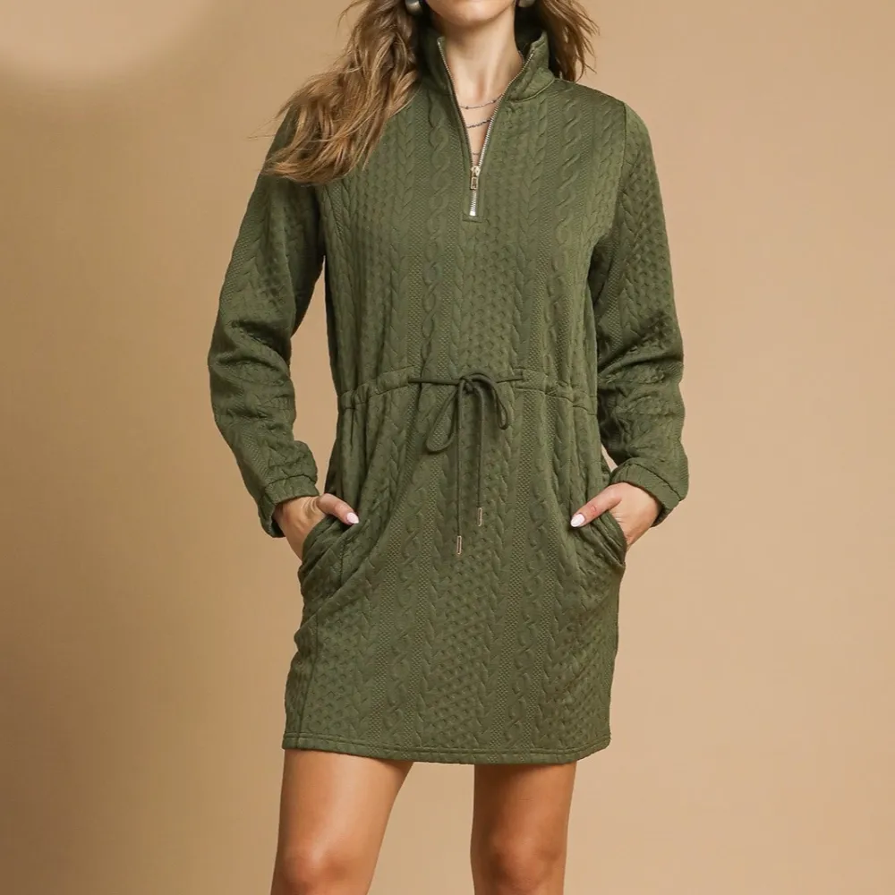 Long Sleeve Collared Half Zip Knit Dress
