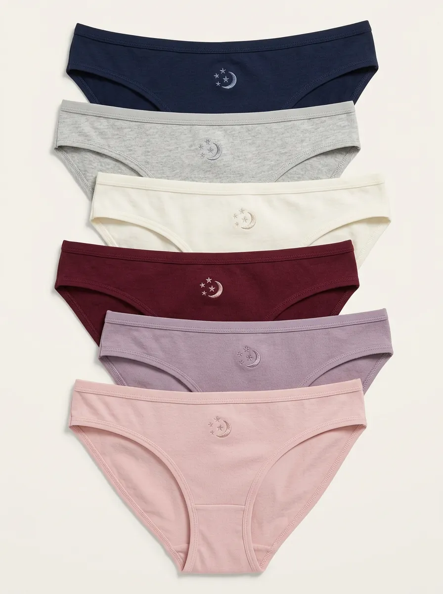 Women's Six-Pair Moon & Star Embroidered Bikini Brief Set