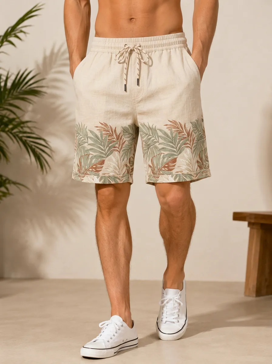 Men's Tropical Beach Vacation Botanical Leaf Printed Shorts