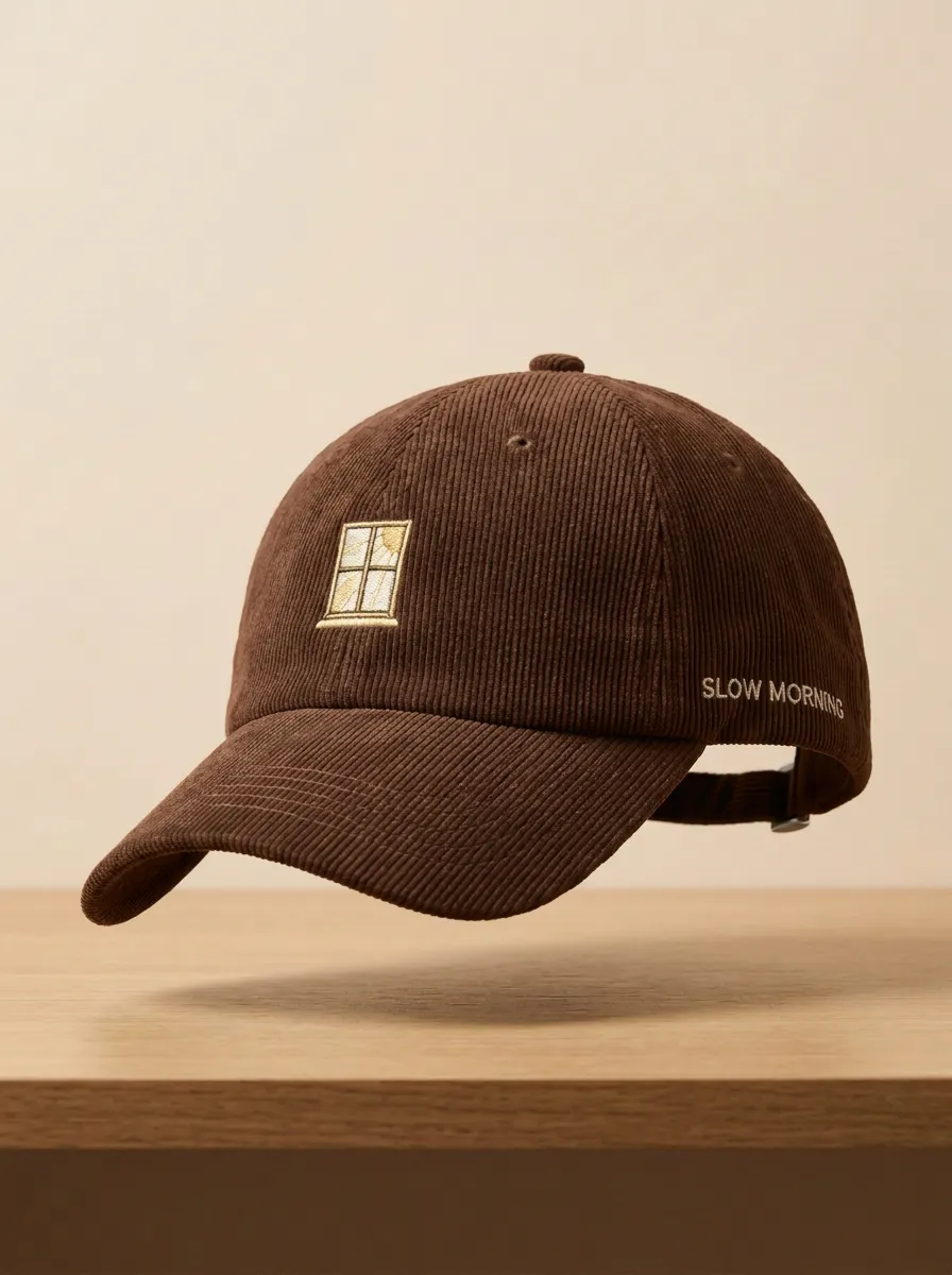 Classic Slow-Morning Window-Motif Corduroy Embroidered Unisex Baseball Cap
