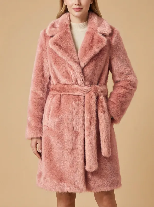 Crafted Faux Fur Belted Coat