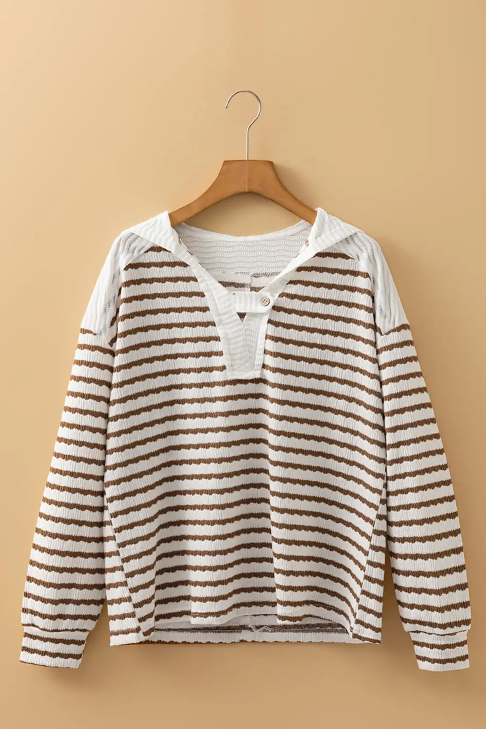 Women's Striped Textured V Neck Top