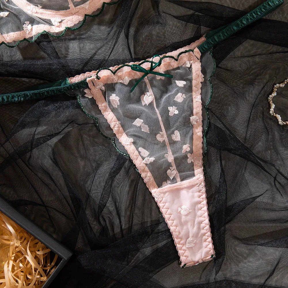 Card Pattern Sheer Lace Underwire Bra Set