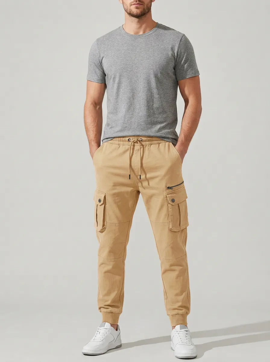 Outdoor-Inspired Graphic Print Active Look Men's Cargo Jogger Pants