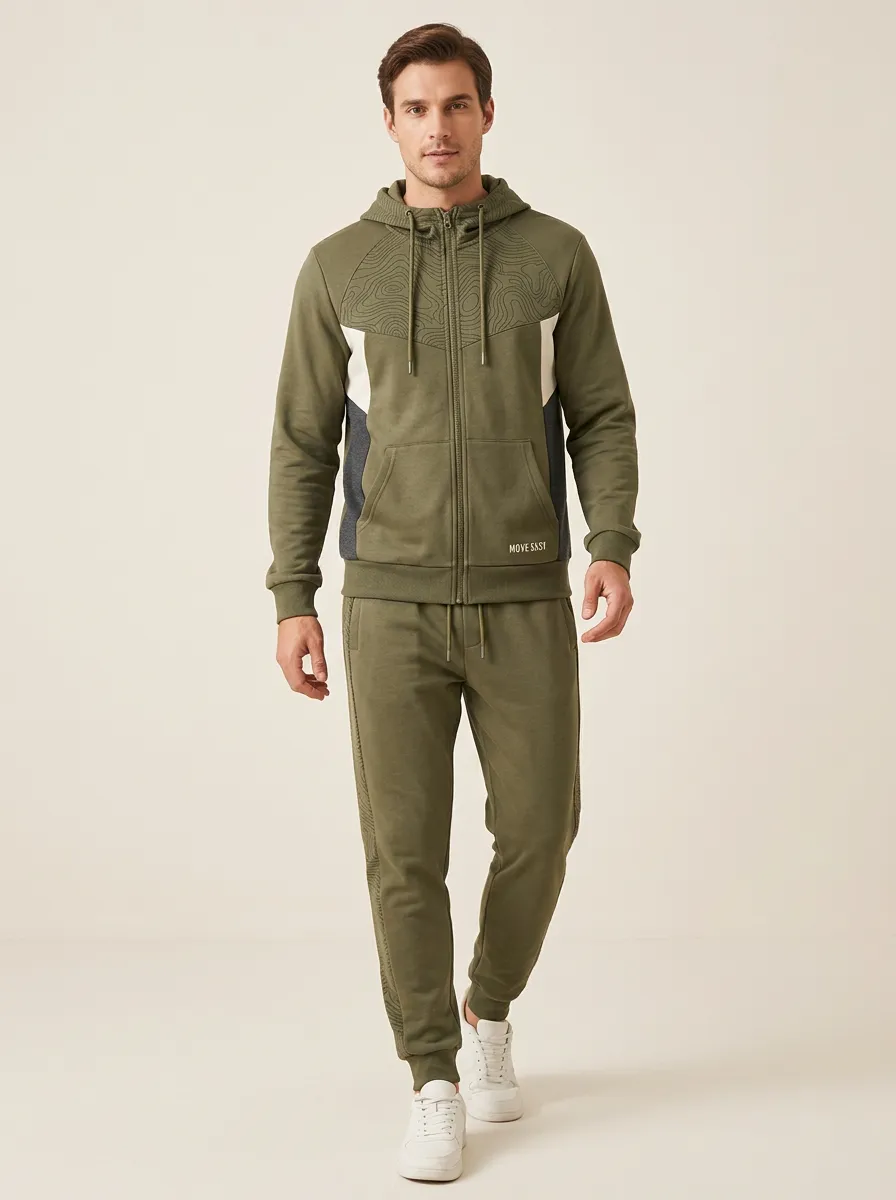 Men's Distinctive Outdoor Adventure Topographic Print Jogger Set