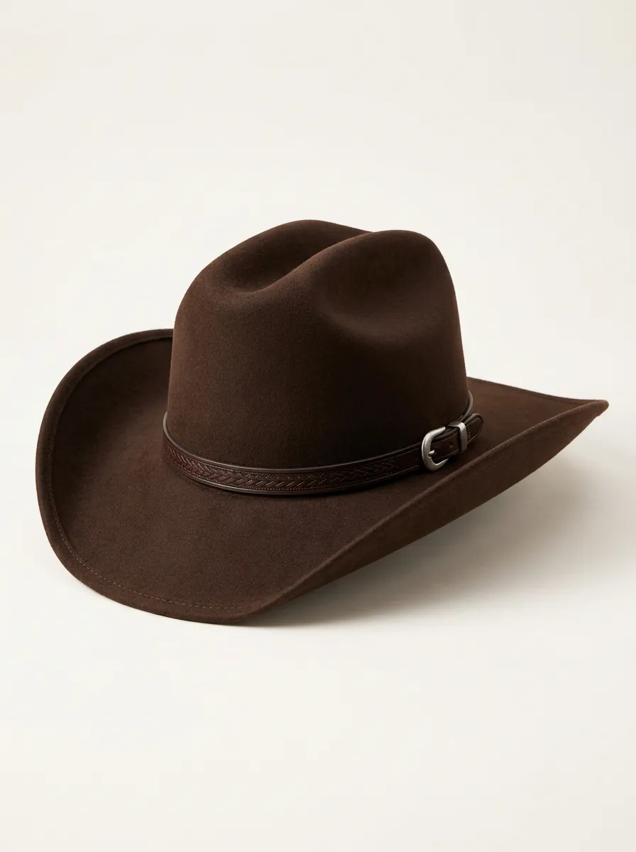 Classic Brown Cowboy Hat with Buckle Detail