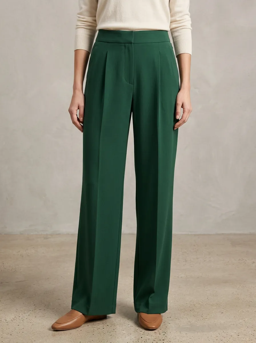 Relaxed Detail Pleated Wide-Leg Trousers
