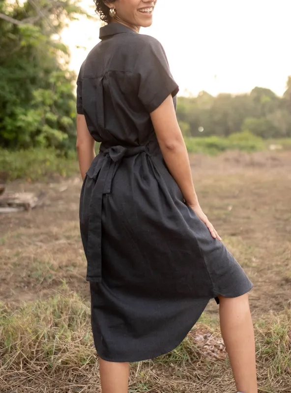 Black Cotton Shirt Dress
