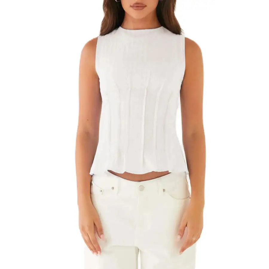 Back Lace Up Sleeveless Top With Cinched