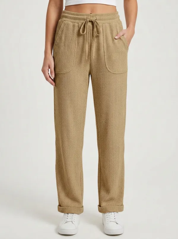 Women's Casual Lounge Waffle Knit Drawstring Jogger Pants