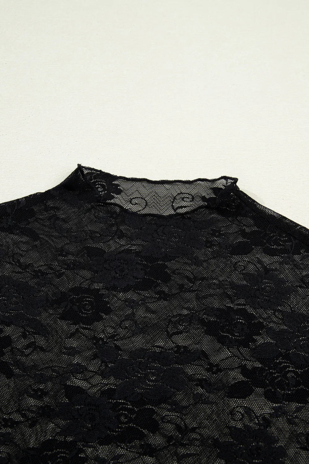 Black Floral Lace Mesh Short Sleeve Top