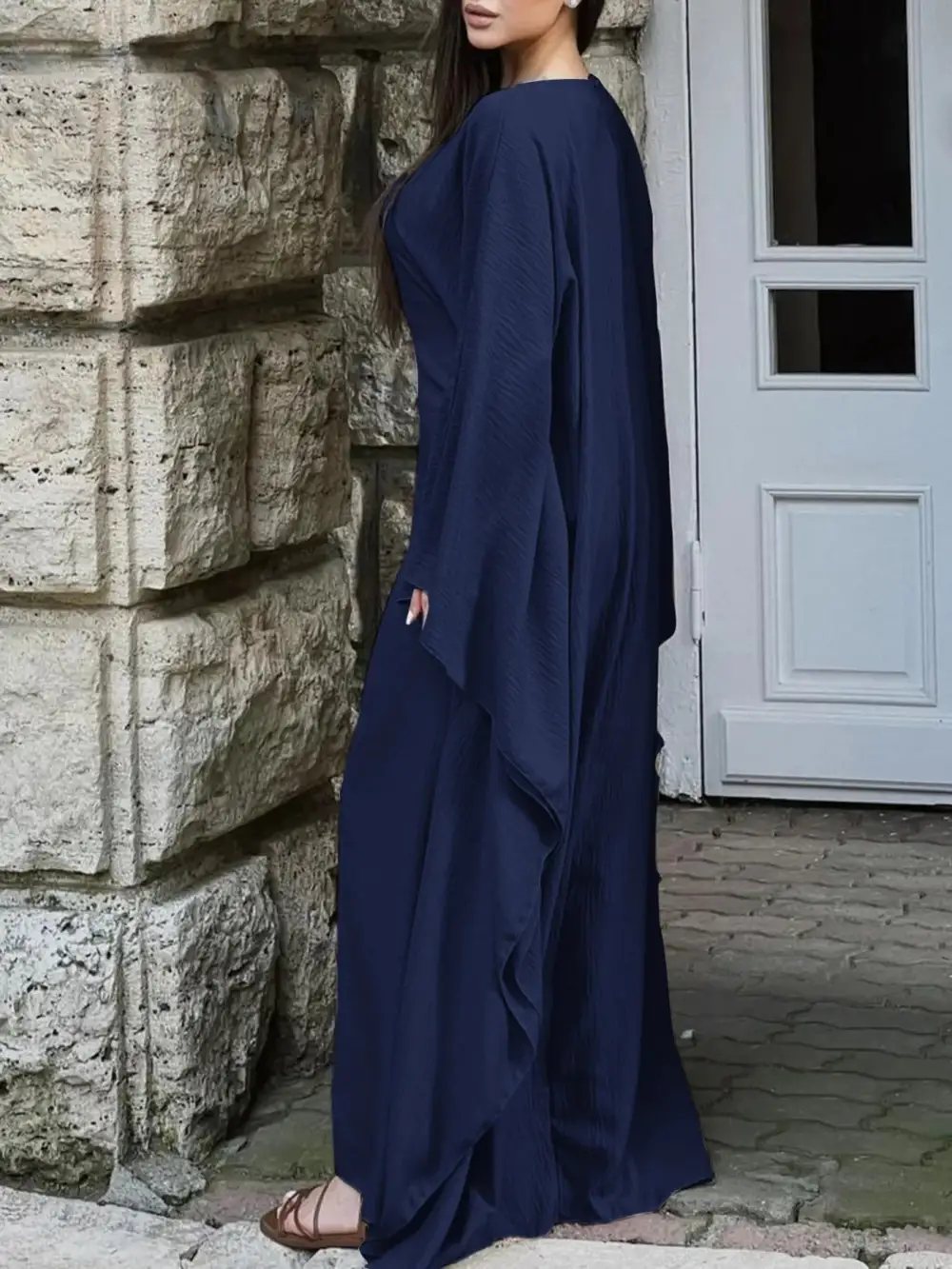 Cape Round Neck Maxi Dress