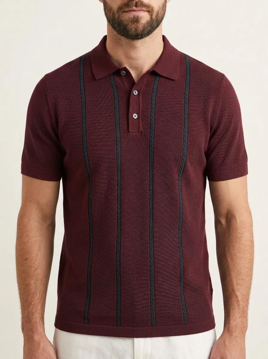 Men's Classic Everyday Vertical Stripe Knit Polo Shirt