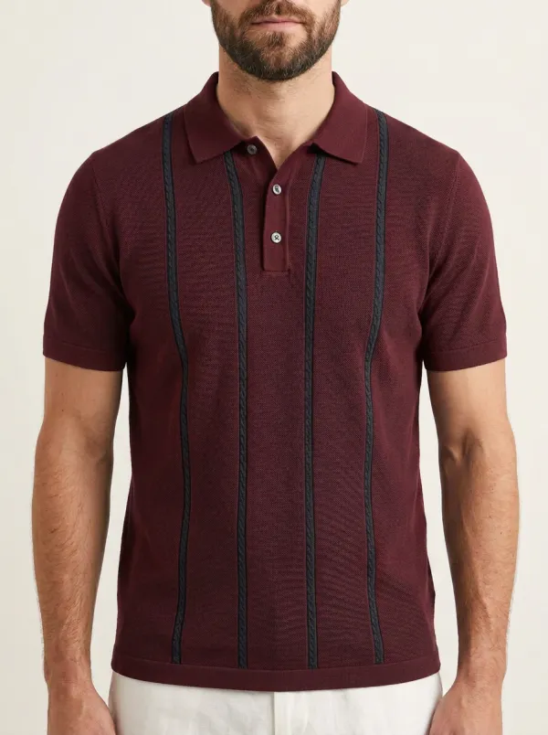 Men's Classic Everyday Vertical Stripe Knit Polo Shirt