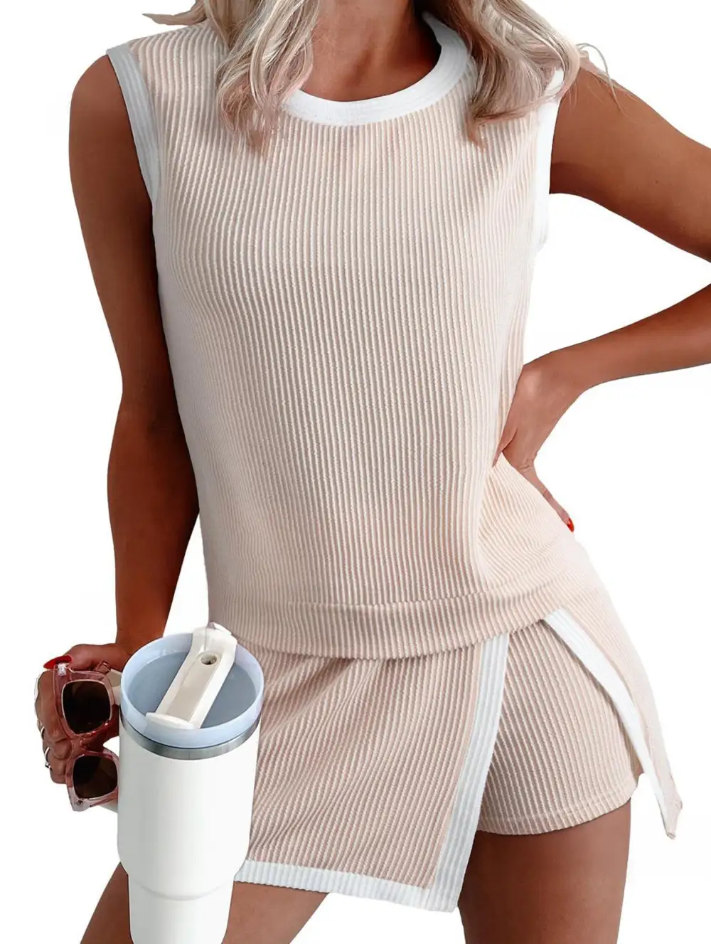 Block Slit Sport Tank Top Set
