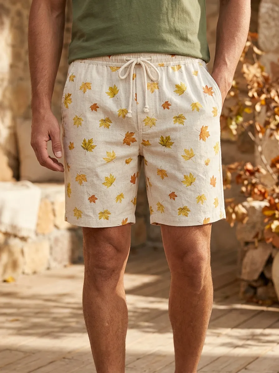 Maple Leaf Print Drawstring Against Shorts