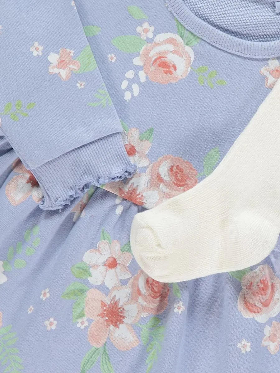 Lilac Rose Sweater Dress and Tights Outfit