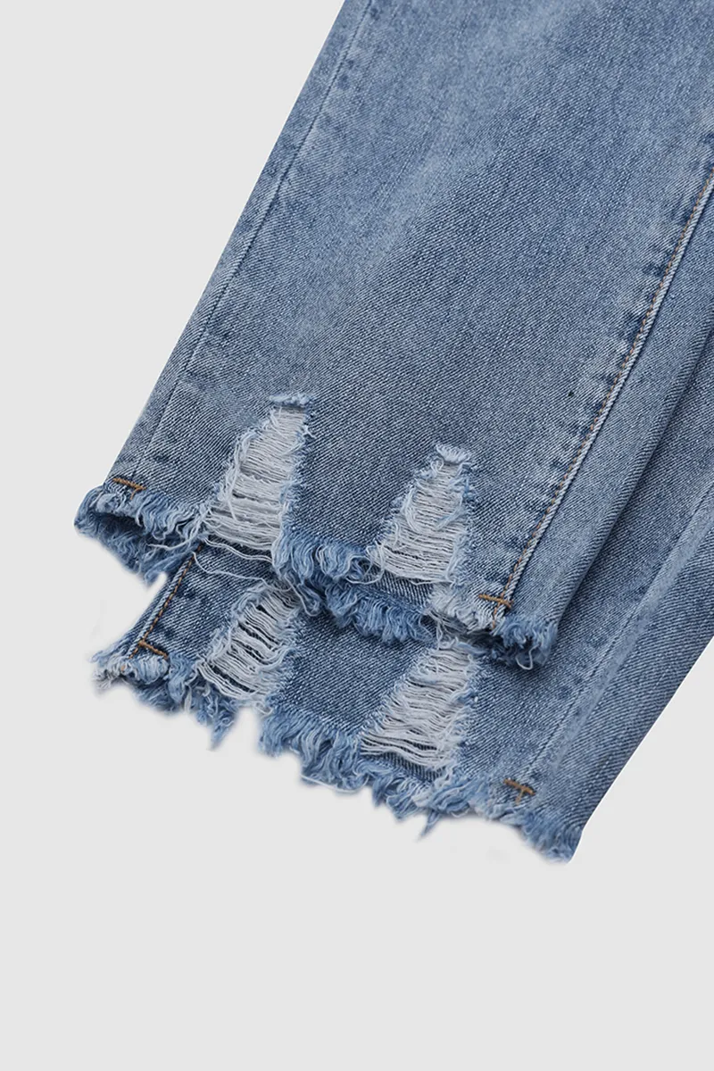 Distressed Raw Hem Straight Leg Jeans