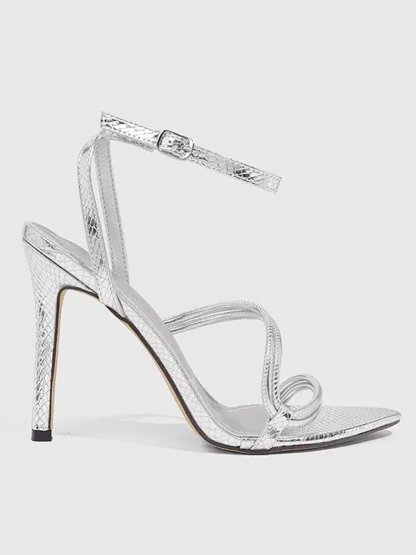 Buckle Cutout Panel Detail Heeled Sandals