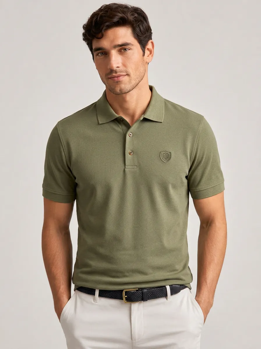 Men's Equestrian Lover Shield Logo Printed Embroidered Crest Polo Shirt