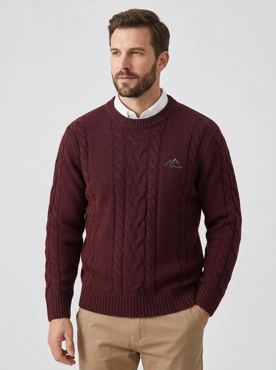 Men's Navy Cable-Knit Crewneck Sweater