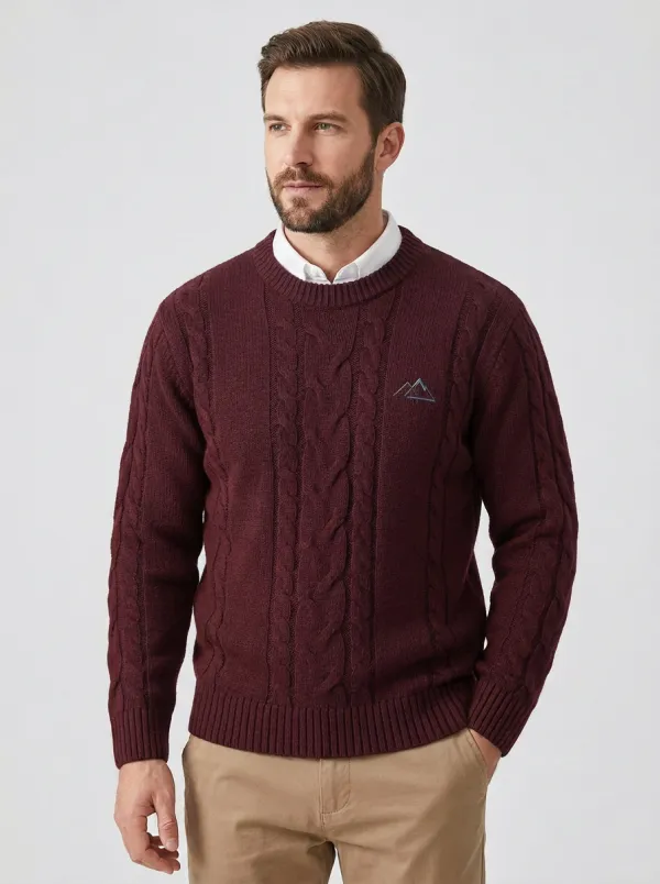 Men's Navy Cable-Knit Crewneck Sweater