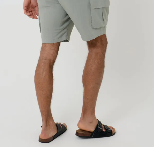 Men's Sage Green Linen Blend Cargo Shorts