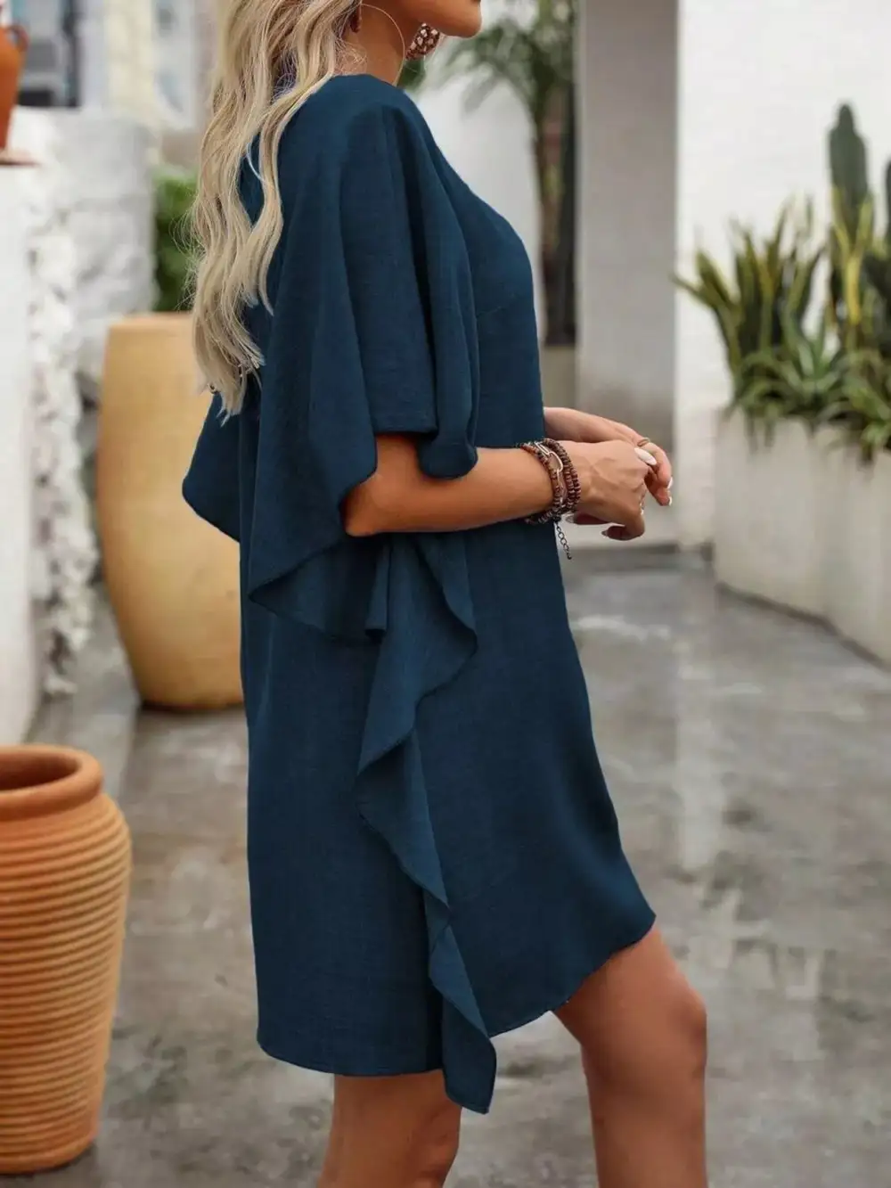 V Neck Ruffle Flutter Sleeve Mini Dress