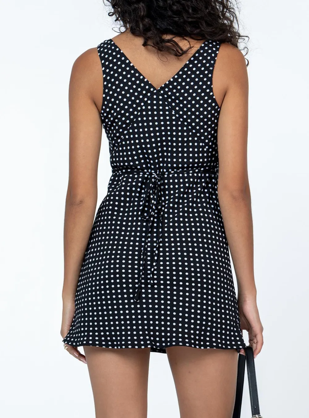 Black Polka Dot V-Neck Mini Dress