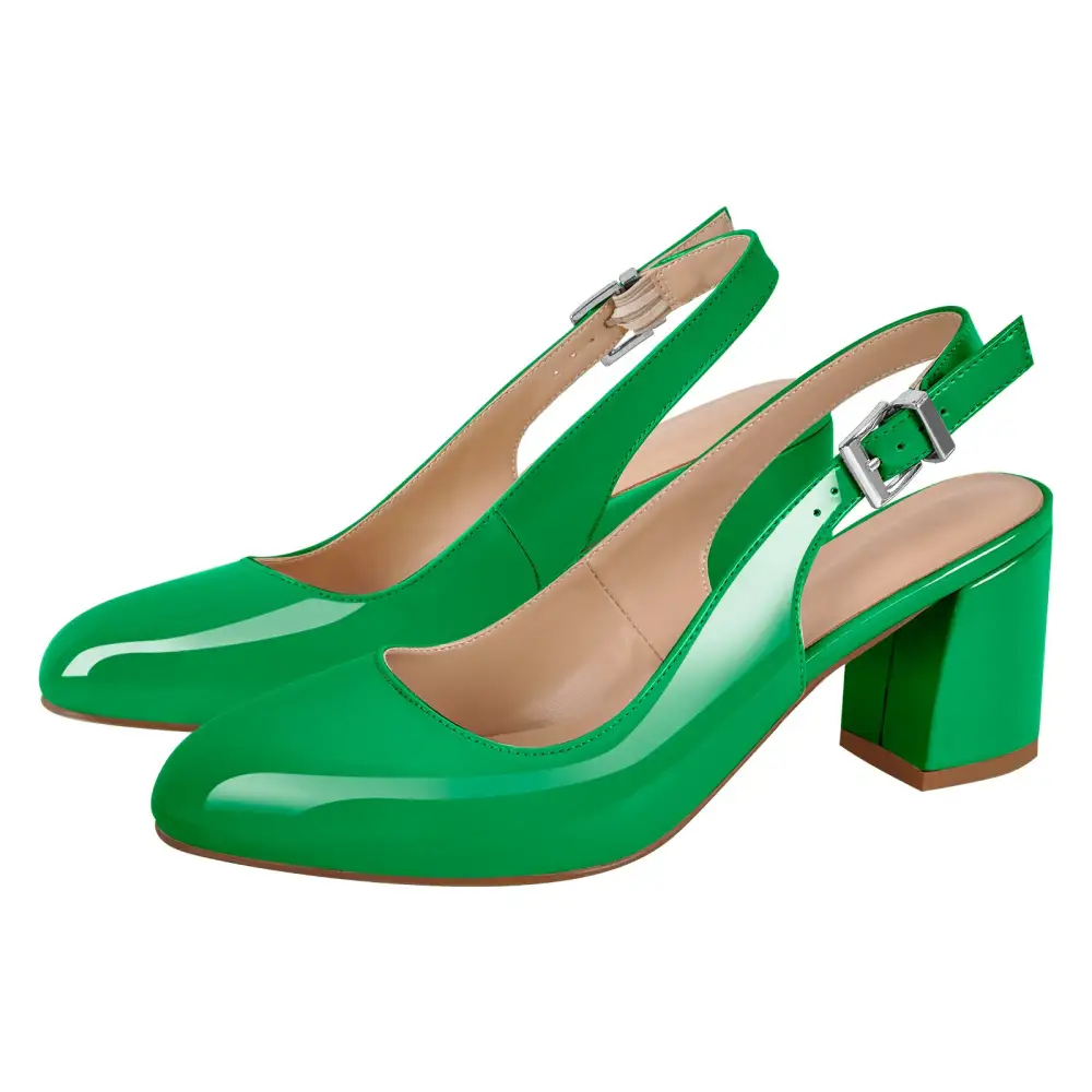 Round Toe Chunky Heel Slingback Pumps