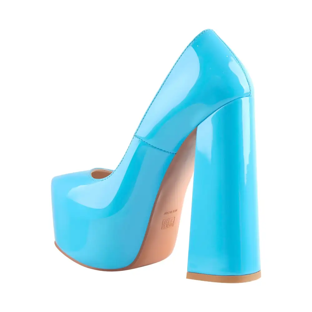 Patent Finish Round Toe Platform Chunky Heel Slip On Pumps