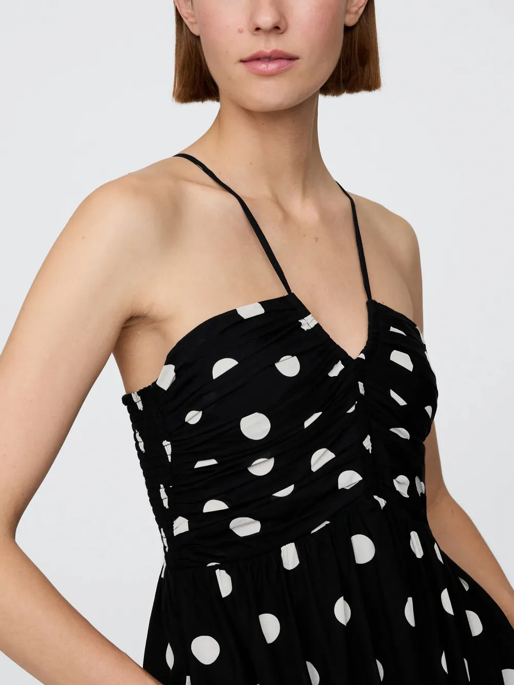 Chest Pleated V-Neck Dress