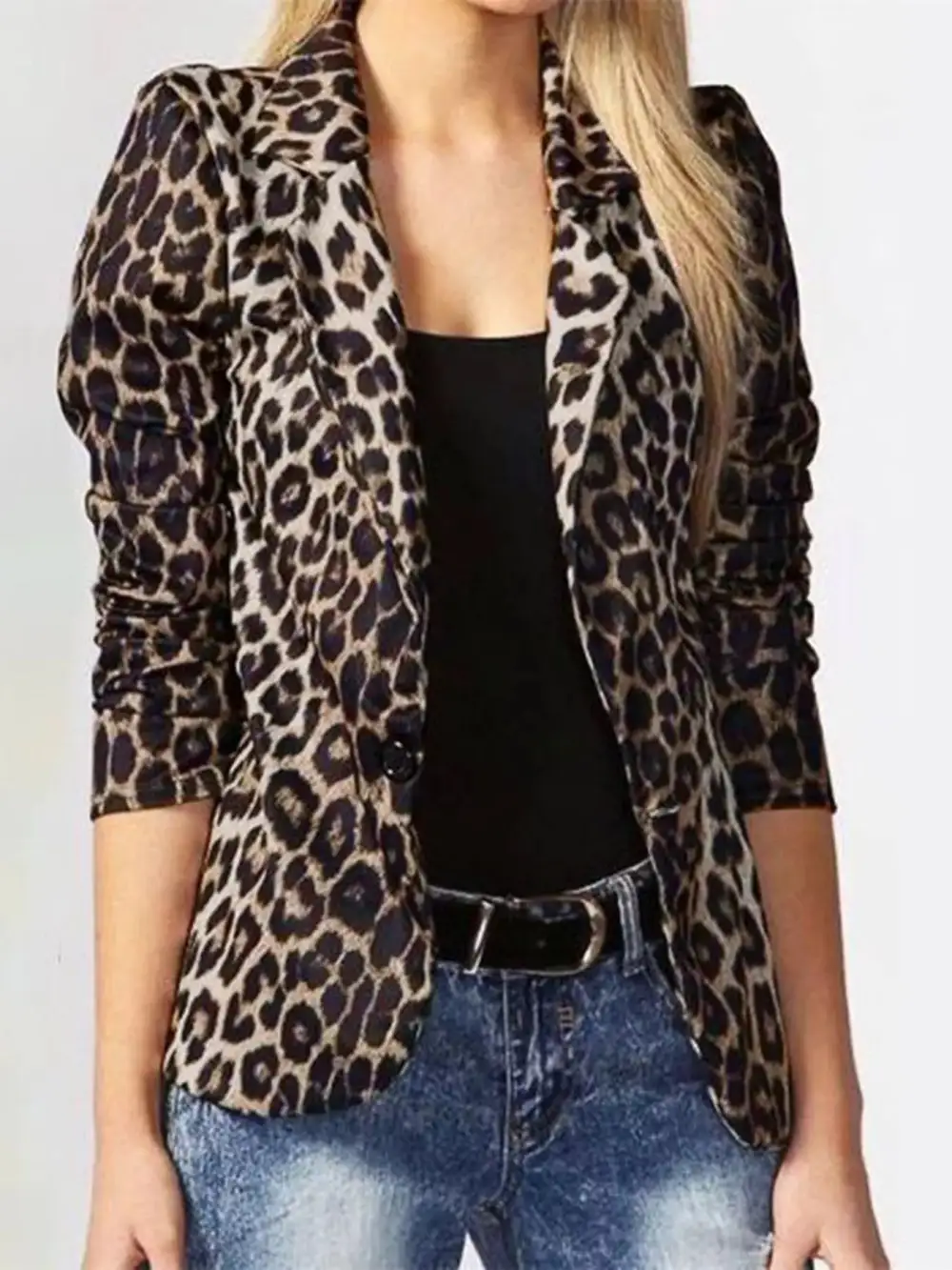 Single-Button Leopard-Print Blazer
