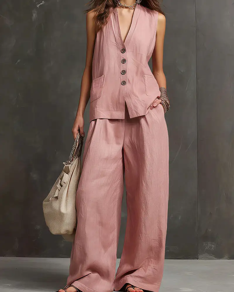 Tailored Waistcoat and Wide-Leg Trousers Set